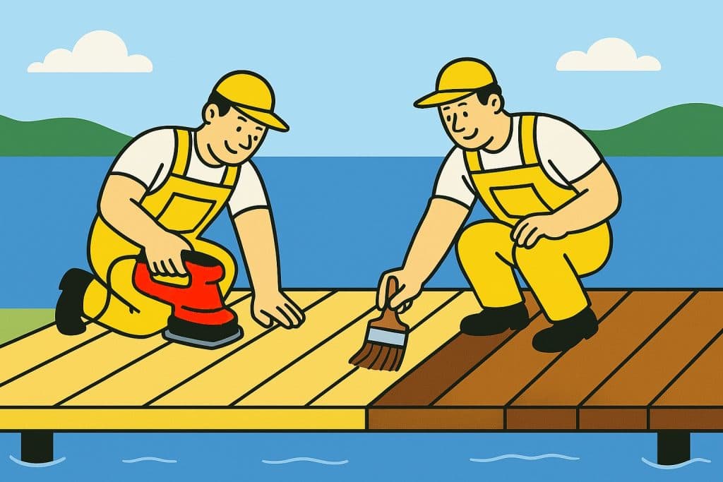 Dock maintenance technician performing routine inspection and repairs