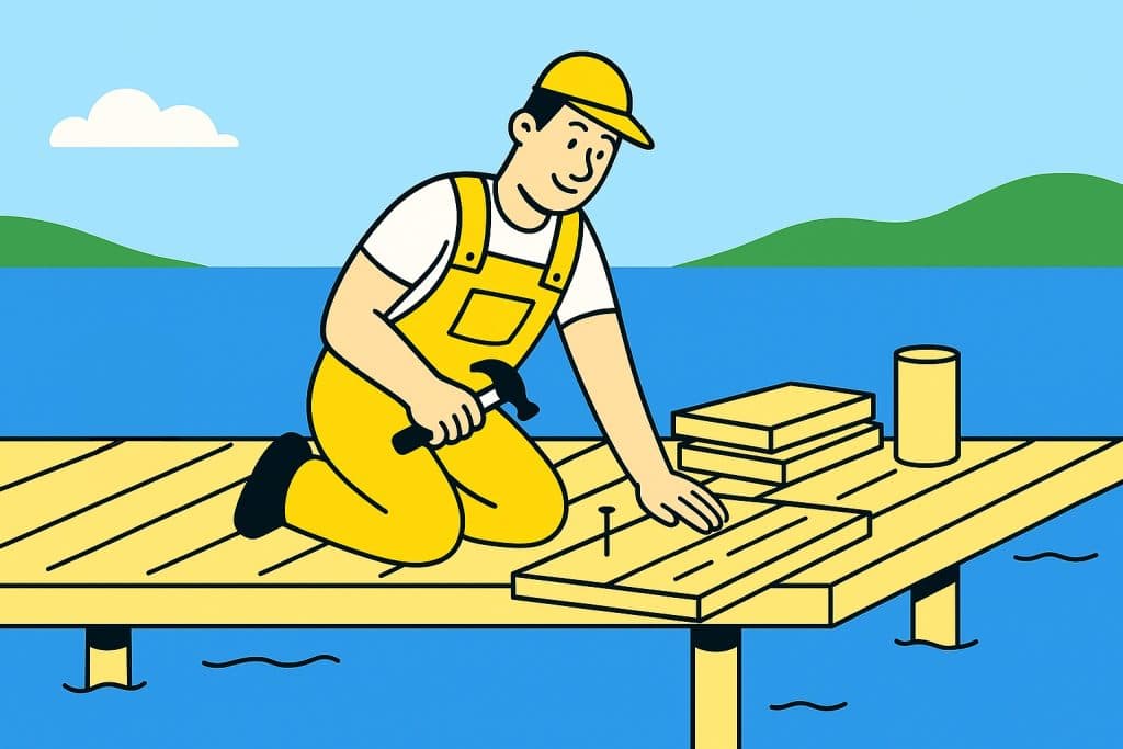 Expert dock repair service fixing damaged dock boards and structure